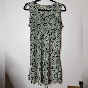 Chic Floral Midi Dress - Black and light blue